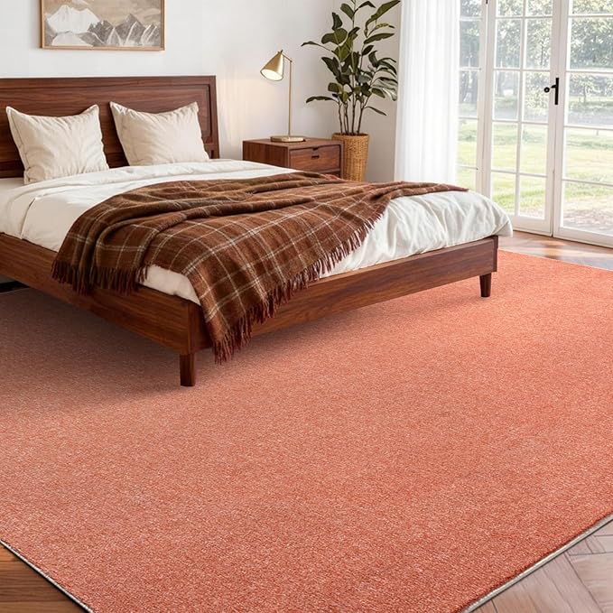 FinRèc 6x9 Washable Area Rugs for Bedroom Living Room, Low Pile Thin Rug Solid Color, Non-Slip Carpet Indoor for Home Decor (Orange/White)