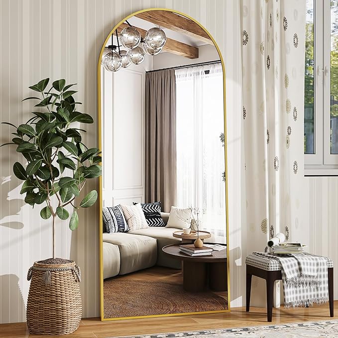 65" x 24" Arch Full Length Mirror - Floor Full Body Mirror with Aluminum Frame - Standing, Leaning or Hanging, for Bedroom, Living Room, Gold