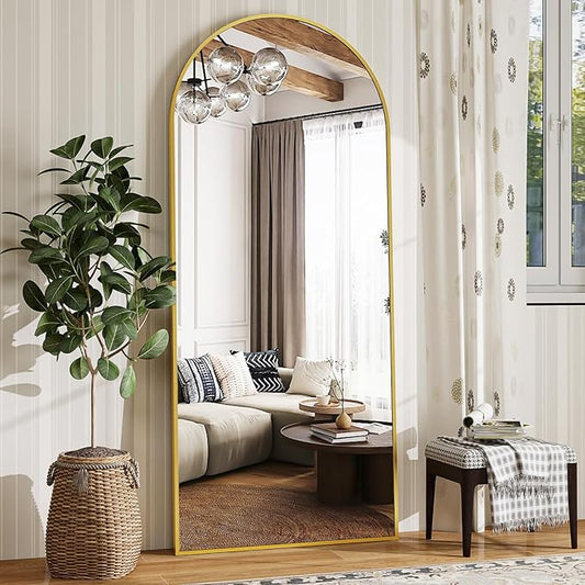 65" x 24" Arch Full Length Mirror - Floor Full Body Mirror with Aluminum Frame - Standing, Leaning or Hanging, for Bedroom, Living Room, Gold