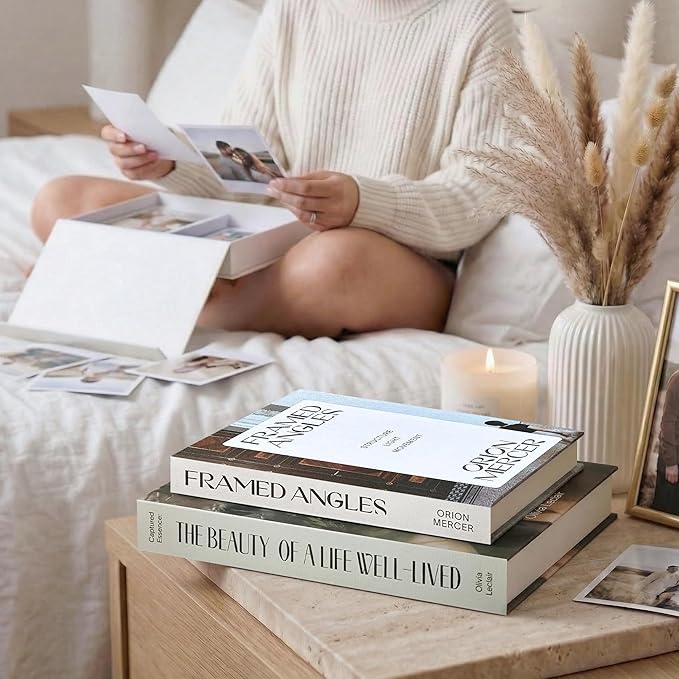 MESMOS Set of 2 Decorative Coffee Table Books, Interior Design Faux Storage Boxes for Bookshelf & Living Room Home Decor, Hardcover Fake Books for Decoration, Modern Photography & Lifestyle Series