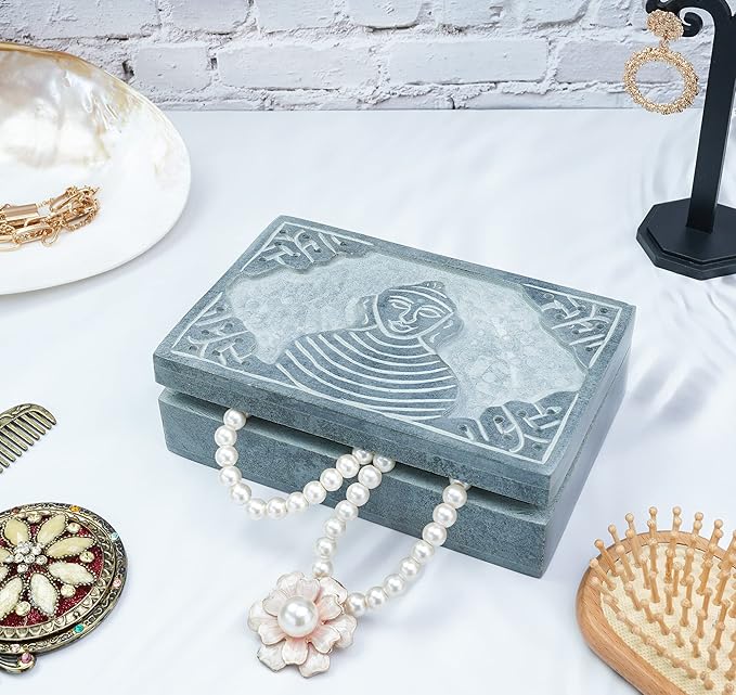 Crocon Handmade Jewelry Box – Royal Style Decorative Organizer for Jewelry & Makeup, Elegant Trinket Box, Table Decor, Gift for Mother & Precious Keepsakes, Buddha Design - 6x4x1.7 Inch