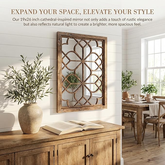 Set of 2 19x26 Inch Large Redbrown Shatterproof Rectangular Wall Mirrors, Boho Rustic Farmhouse Vintage Accent Mirrors for Living Room Bedroom Entryway Dining Room & Home Decor