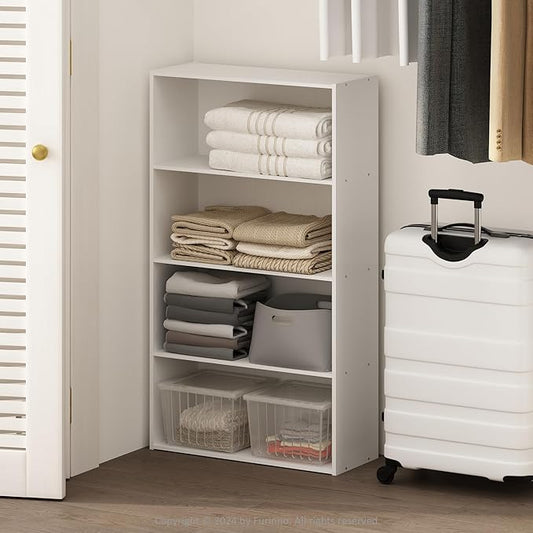 Furinno Reed Closet Organizers and Storage, 4-Tier Closet Organizer, Open Shelf Closet Storage, for Wardrobe, Bedroom, Living Room, White