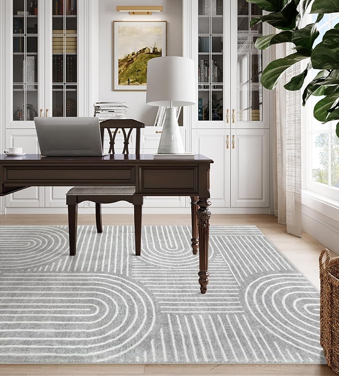 Lahome Abstract Area Rug 6x9, Soft Washable Rug for Living Room Ultra-Thin Non Slip, Modern Grey Rug Throw Carpet for Bedroom Dining Room Office Darrell (6'x9',Gray)