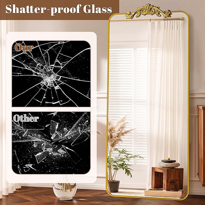 Vintage Full Length Mirror, 76"x34" Floor Mirror with Carved, Full Body Mirrors for Home Decor, Standing/Hanging Large Wall Mirrors for Bedroom/Living Room/Entryway, Gold, Retro Style