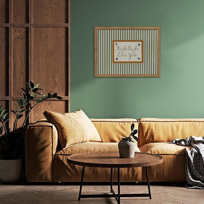 Vintage Green Wall Art, Mid Century Night Night Love You Stripe Canvas Wall Decor Painting, Modern Minimalist Nursery Striped Prints Pictures for Baby Room Kids Bedroom 12x16 Inch Framed