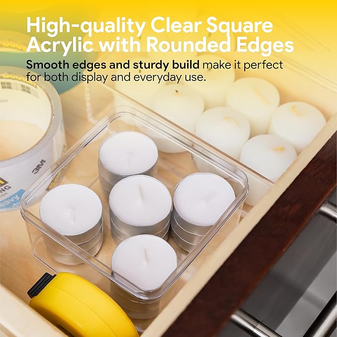 Hammont Acrylic Box - Party Favor Gift Boxes - Clear Cube with Rounded Edges for Gifts, Weddings, Treats, Candies & Accessories - Square Home Storage Boxes | 3.375"x3.375"x1.37" (12 Pack)