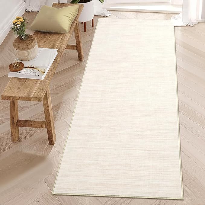 Washable Runner Rug 2x6 Modern Solid Color Kitchen Runner Mat Minimalist Plain Long Runner Rug for Entryway Bedroom Bedside Non Slip Low Pile Boho Accent Solid Runner Rugs for Nursery, Ivory