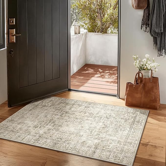 Machine Washable Throw Rugs for Entryway: Door Mat Indoor Entrance 2x3 Small Rug Stain Resistant Non-Slip Low Pile Soft Carpet for Kitchen Front Door Indoor Entry Bathroom Bedroom