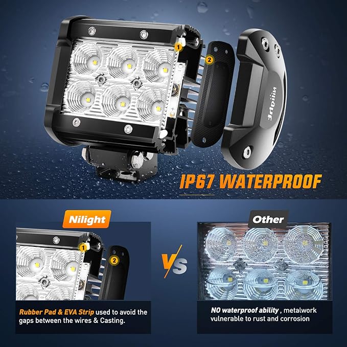 Nilight Led Pods 18W 1260LM Flood Off Road Driving Fog Light Bar Work Lighting for Truck Tractor Pickup Boat SUV ATV UTV 4WD Car 4x4 Van Camper Motorcycle Dirt Bike Golf Cart 12V 24V