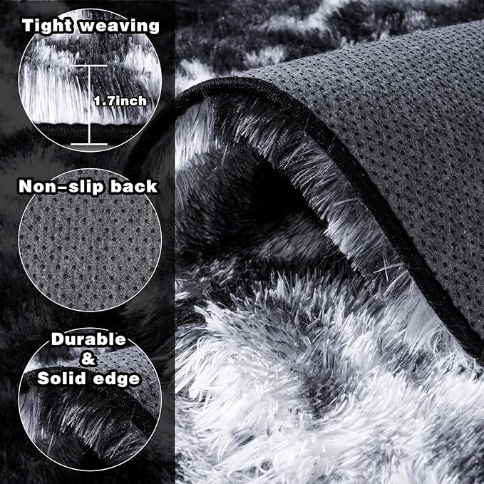 Ultra Soft Rugs for Living Room Bedroom, 5x7 Area Rugs for Living Room, Modern Shaggy Carpets Fuzzy Rug for Boys Girls Dorm Nursery Home Decor Aesthetic, Upgrade Non-Slip Durable, Black and White