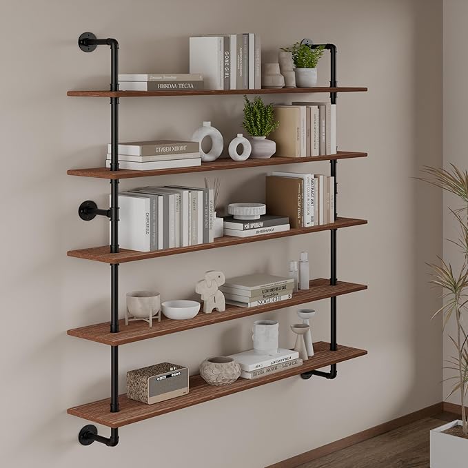 HDDFER Floating Shelves for Wall Living Room Shelves Bookshelf Industrial Pipe Shelving Shelf Real Wood Planks 36 inch Rustic Wall Shelves Hanging Bookshelves Farmhouse Kitchen Bar Shelving