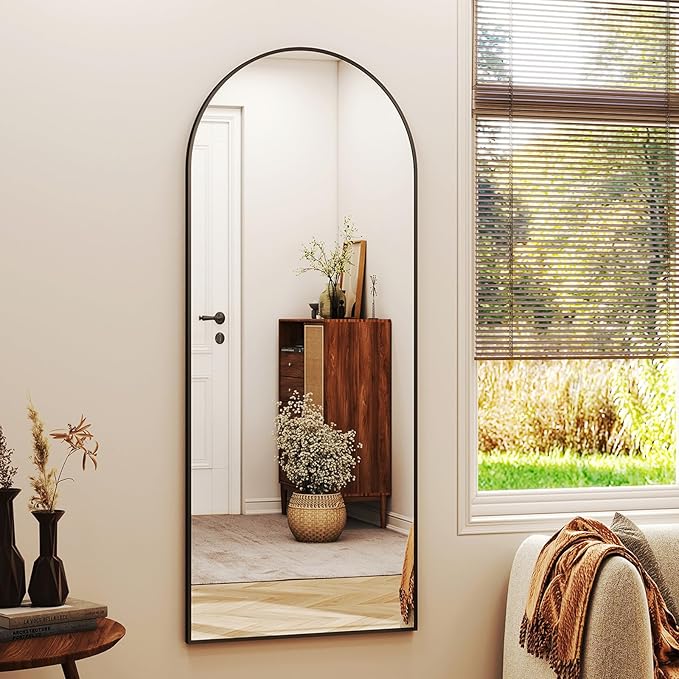 XRAMFY 56"x21" Arched Full Length Mirror Floor Mirrors with Aluminum Alloy Frame Free-Standing Wall Mounted Floor Mirrors or Large Dressing Mirror, Black Mirror Full Length