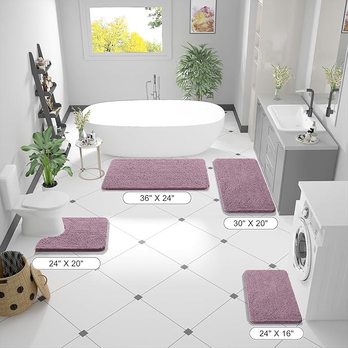 OLANLY Bathroom Runner Rugs 44x24, Soft Absorbent Chenille Bath Rugs, Rubber Backing Quick Dry, Machine Washable Long Bath Mats for Bathroom Floor, Tub and Shower, Home Decor Accessories, Deep Plum