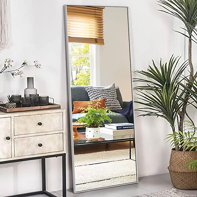 NeuType Full Length Mirror, 64"x21" With Stand - Floor or Wall-Mounted, Hanging or Leaning - Aluminum Alloy Thin Frame (Silver)