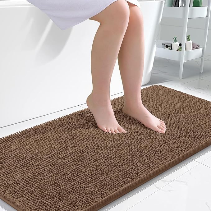 OLANLY Large Bathroom Rugs 50x30, Extra Soft Absorbent Chenille Bath Rugs, Rubber Backing Quick Dry, Machine Washable Bath Mats for Bathroom Floor, Tub and Shower, Home Decor Accessories, Mocha