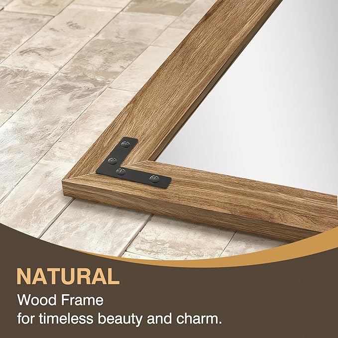 Wooden Bathroom Mirror for Wall, 32"x24" Solid Wood Frame Vanity Mirror, for Farmhouse, Bedroom, Living Room, Entryway Decor, Hangs Vertically or Horizontally