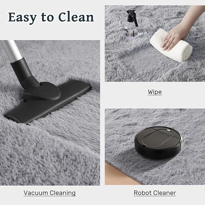 Grey Rugs for Bedroom Fluffy 4x6 ft Living Room Rug Non-Slip Area Rugs Shag Carpet for Nursery Kids Play Room Dorm Office Indoor Modern Plush Carpets Boys Light Gray