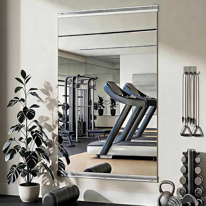 VooBang Home Gym Mirror - 1 PCS 30×55 inches, Large Frameless Wall Mounted Full Length Body Mirror for Dancing Studio, Exercise, Fineness, Yoga, Tempered Glass