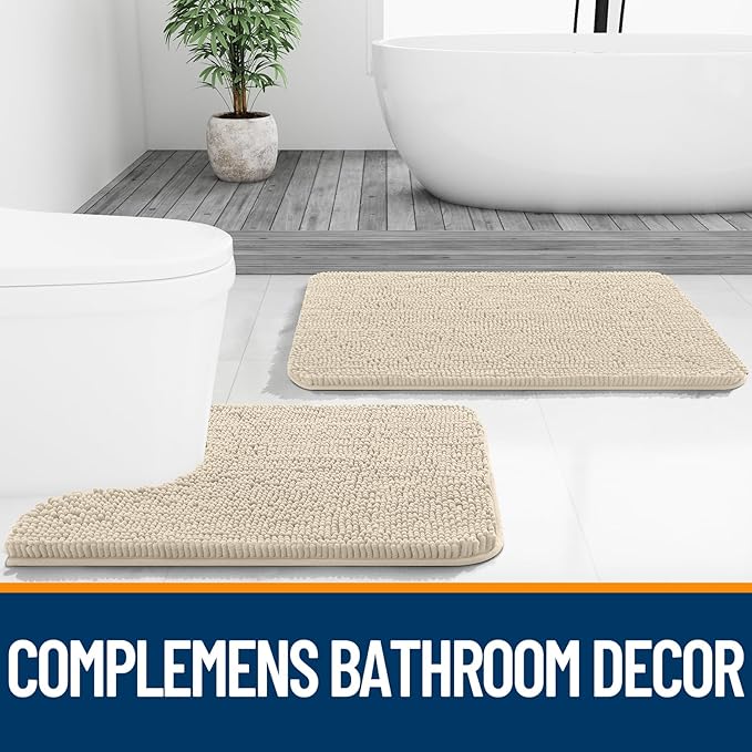 OLANLY Small Bathroom Rugs 24x16, Extra Soft Absorbent Chenille Bath Rugs, Rubber Backing Quick Dry, Machine Washable Bath Mats for Bathroom Floor, Tub and Shower, Home Decor Accessories, Sand