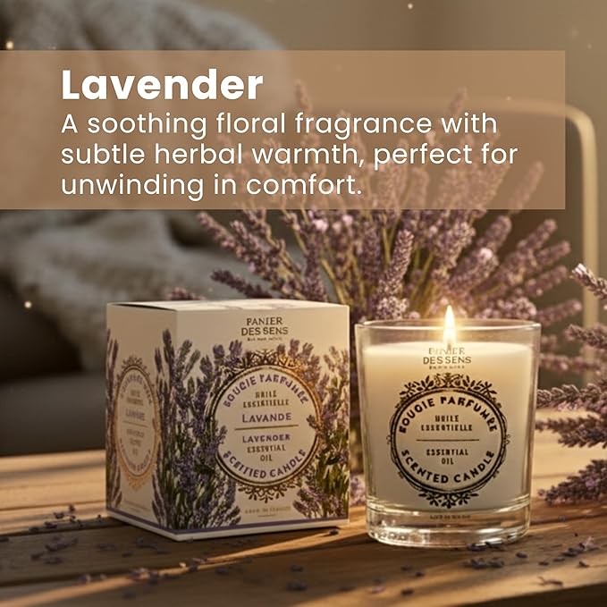 Panier des Sens Lavender Candle - Hand-Poured in Provence, France - Long Lasting Scented Candles up to 55 Hours Burn Time - Lavender Scented Candle - 100% Natural Cotton Wick - 6.3 oz