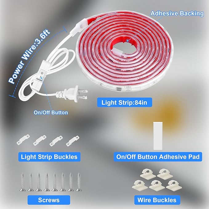 maylit Under Cabinet Strip Lighting Plug in 84in, Ultra Bright Small LED Light Bar, 6000K Cool White, 110V-120V Wired Lights for Kitchen Cabinet, Counter, Workbench, Desk, Closet, Shelf, Indoor