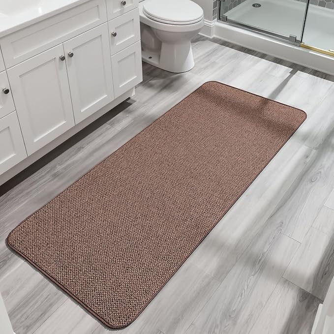 Bosap Bath Mat,Ultra Thin Bathroom Runner Rugs,Large Bath Mats for Bathroom,Quick Dry,Non-Slip,Machine Washable,Low Pile,Bath Rug,Shower Outside,Sink,Home Decor Accessories.Brown,2'x6'(24x72inch)