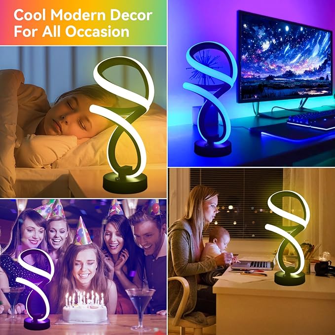 AVANLO Modern Table Lamps,Dimmable Spiral Lamp RGB Touch LED Bedside Lamp for Bedroom,Cool Desk Lamps Nightstand Home Decor Christams Lamp Gifts