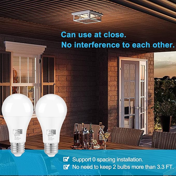 Qualilux Dusk to Dawn Light Bulbs, Auto On/Off Light Sensing LED Bulbs Outdoor, Soft White, A19 2-Pack, 12W 1000LM 75W Equivalent, HQ-H021