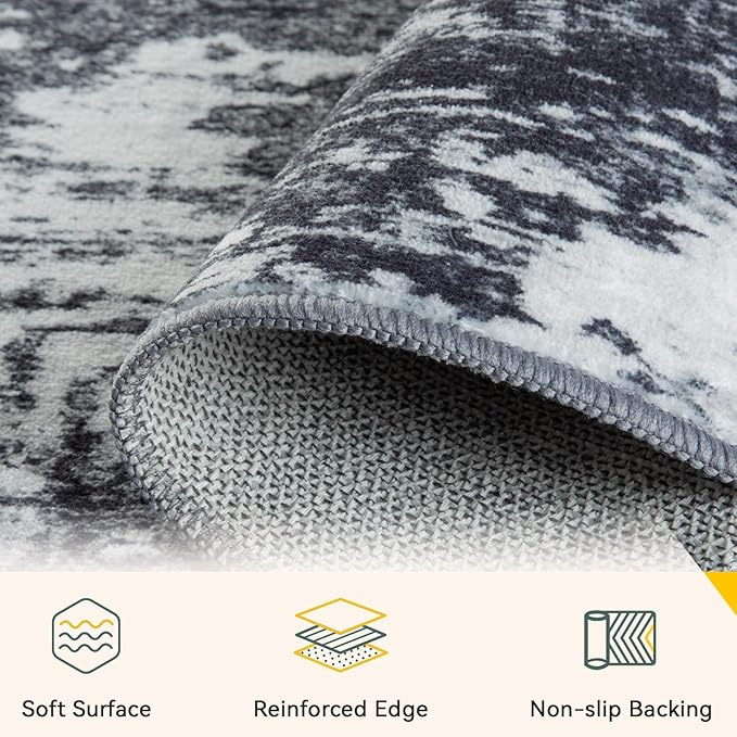 RELEANY Washable Area Rugs 4'x6' Non-Slip Modern Abstract Soft for Living Room Entryway Bedroom Nursery, Print Pattern, Black Navy Blue Gray