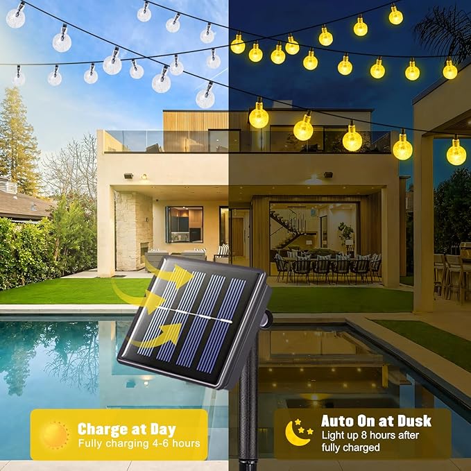 JMEXSUSS Solar String Lights Outdoor Waterproof, Solar Christmas Lights for Garden Patio Yard Tree Party Christmas Decorations, Crystal Globe