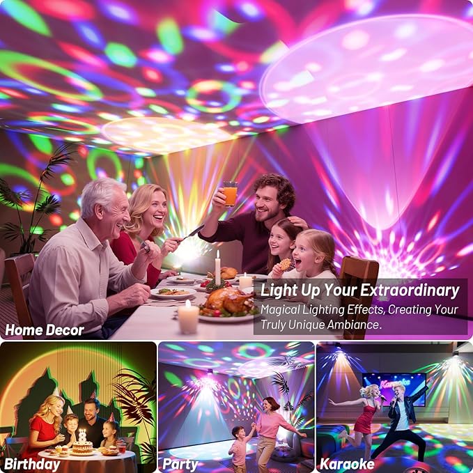 2-Pack Disco Ball Party Lights Disco Light Sunset Lamp Projector with White+RGB+UV+YGB Modes LED Strobe DJ Stage Lights for TIK Tok Live Photography Home Room Dance Birthday Christmas Halloween Décor
