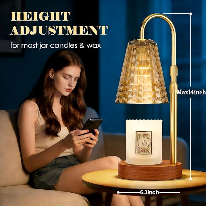 Candle Warmer Lamp with Timer, 4-Levels Dimmable Electric Wax Melter, Adj.Height for Jar Candles, Mother's& Father's&Christmas Day&Birthday Gift Ideas for Women/Friends/Wife (Elegant Golden)