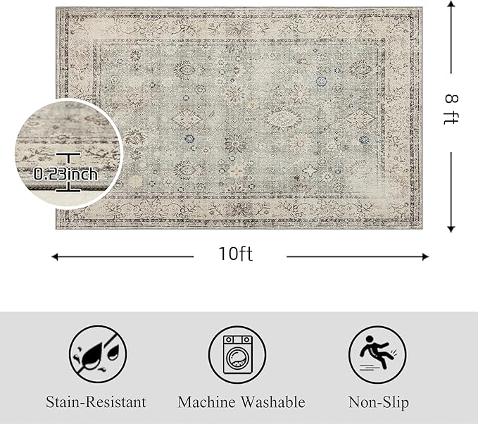 Ruaruarug Area Rug Non Slip Machine Washable Ultra Soft Living Room/Bedroom/Kitchen/Outdoor/Classroom Gray, 8'×10'