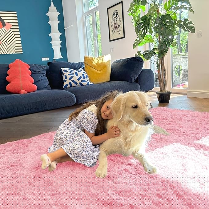 OLANLY 2x5 Machine Washable Runner Rugs for Hallway, Soft Fluffy Shaggy Bedside Rugs for Bedroom, Living Room, Indoor Floor Carpet for Kids Girls and Boys, Nursery Rooms, Home Decor Aesthetic, Pink
