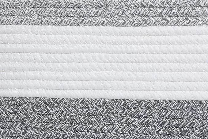 22"x14"x18" Rectangular Extra Large Storage Basket With Lid, Large Cotton Rope Storage Basket, Woven Laundry Hamper, Cloth Storage Bin, for Clothes Towels Blankets in Living Room, Dual Grey