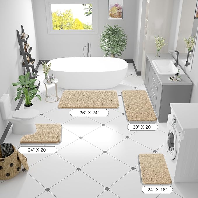 OLANLY Large Bathroom Rugs 40x32, Extra Soft Absorbent Chenille Bath Rugs, Rubber Backing Quick Dry, Machine Washable Bath Mats for Bathroom Floor, Tub and Shower, Home Decor Accessories, Beige