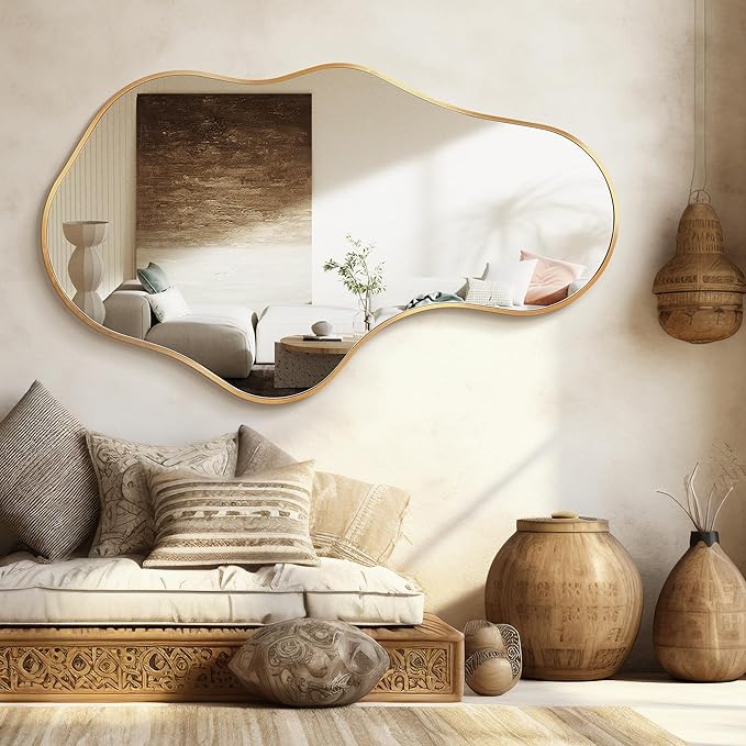 Dorlicecass Irregular Wall Mirror - Wall Mirrors Decorative 24"x 40" Asymmetrical Abstract Mirror Aviation Aluminum Alloy Frame Unique for Bathroom, Bedroom, Living Room, Cloakroom, Entryway Gold