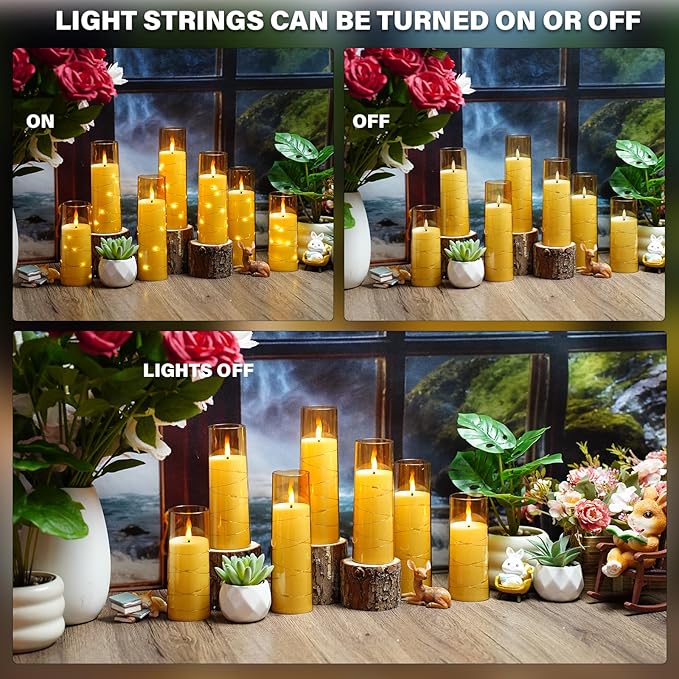 Nimiko Flickering Flameless LED Candles,Battery Operated Candles 24 Pcs with Embedded Star String,Acrylic LED Pillar Candles with Remote,Suitable for Home Decoration to Create an Atmosphere (Gold)