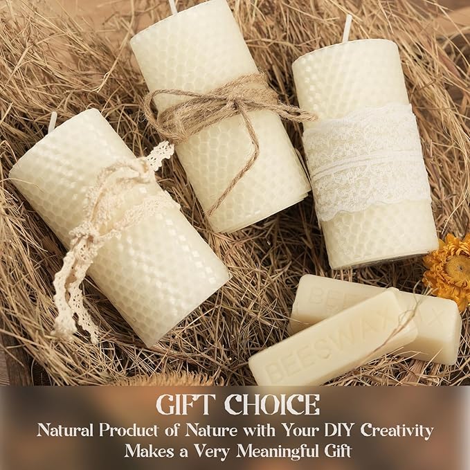 6 Packs White Beeswax Candles, Hand-Rolled Beeswax Pillar Candles, Smokeless & Unscented,Ivory Handmade Honeycomb Candle for Home Gift Ideas, Candle Lovers, Home Decor, 2" x 4"