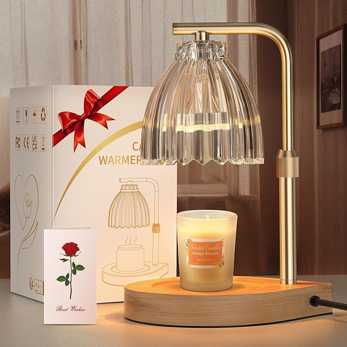 Mothers Day Gifts, Candle Warmer Lamp with Adjustable Height, Timer & Dimmer, Birthday Gifts for Women, Elegant Gift Box & Greeting Card, Candle Lamp with 2 Bulbs for Home Decor/Bedroom/Office