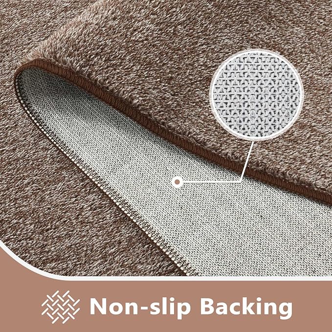 FinRèc 4x6 Washable Area Rugs for Bedroom Living Room, Low Pile Thin Rug Solid Color, Non-Slip Carpet Indoor for Home Decor (Brown/White)