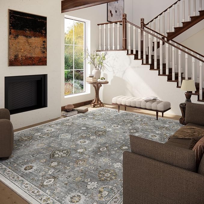 Machine Washable Rug for Living room: 6x9 Area Rugs Boho Vintage Rugs Stain Resistant Non Slip Low Pile Lightweight Soft Carpets for Bedroom Kitchen Dining Room Nursery Kids Room Farmhouse Home Office