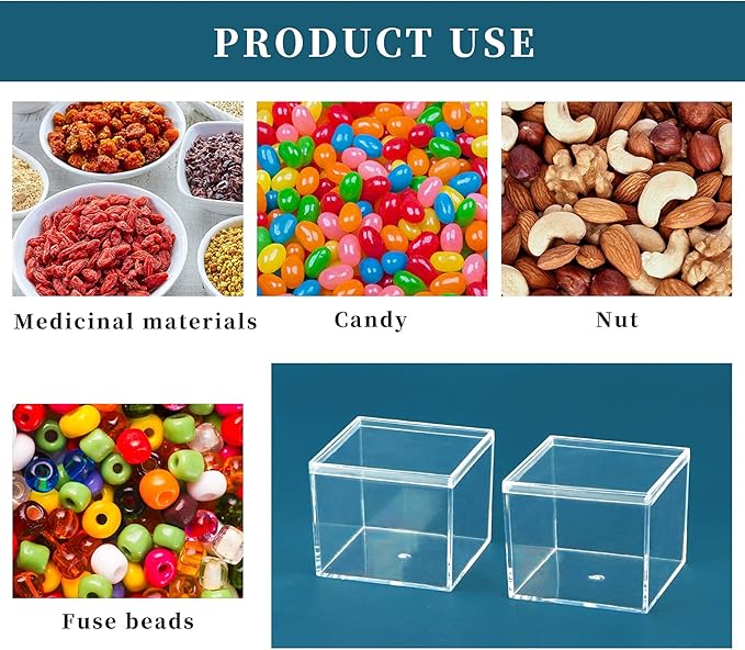 dedoot Small Acrylic Box with Lid 2.2x2.2x1.3 Inch, 4 Pack Suqare Plastic Box Acrylic Storage Cube Boxes Candy Container for Candy, Jewelry Accessories, Tiny Items