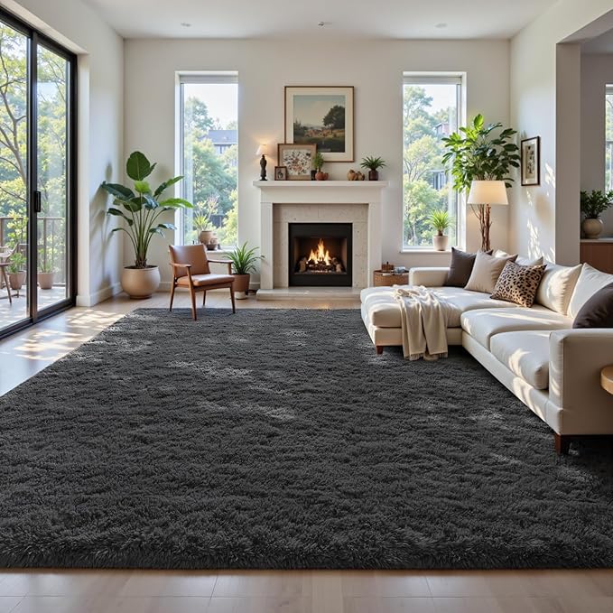 Soft Area Rugs for Bedroom Living Room Plush Fluffy Rug 7x10 Feet, Shag Furry Area Rug Carpet Non Shedding for Nursery Children Kids Girls Room Home Decorative, Dark Gray