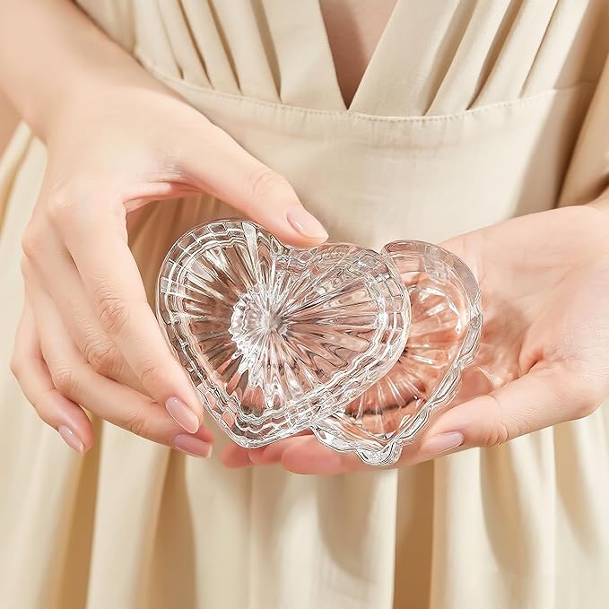 kanpura Crystal Perfume Tray Mirror Glass Makeup Vanity Organizer and Clear Glass Jewelry Box Heart Shape Cute Box