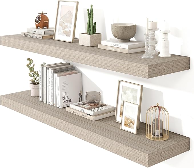 Heimlove Floating Shelves for Wall 48 Inch Long,Extra Large and Thick Wood Shelves Mounted Storage Hanging Shelf Invisible Bracket for Bedroom,Living Room,Kitchen,Office,Set of 2,Grey
