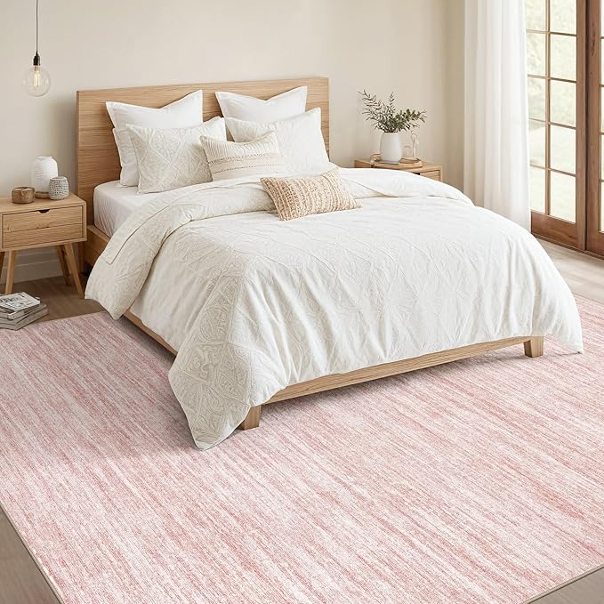Nakagishi 6X9 Area Rugs Living Room: Washable Large Vintage Rug Neutral Non-Slip Soft Stain Resistant Indoor Carpet for Bedroom Nursery Dining Room Office Playroom - Pink-01