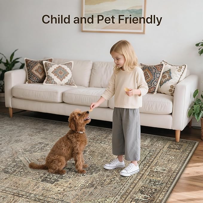 GENIMO Runner Rug 2x7 Non Slip Machine Washable Hallway Runner Vintage Rug, Low Pile Lightweight Rugs for Entryway, Hallway, Kitchen and Corridor, Chestnut Tan