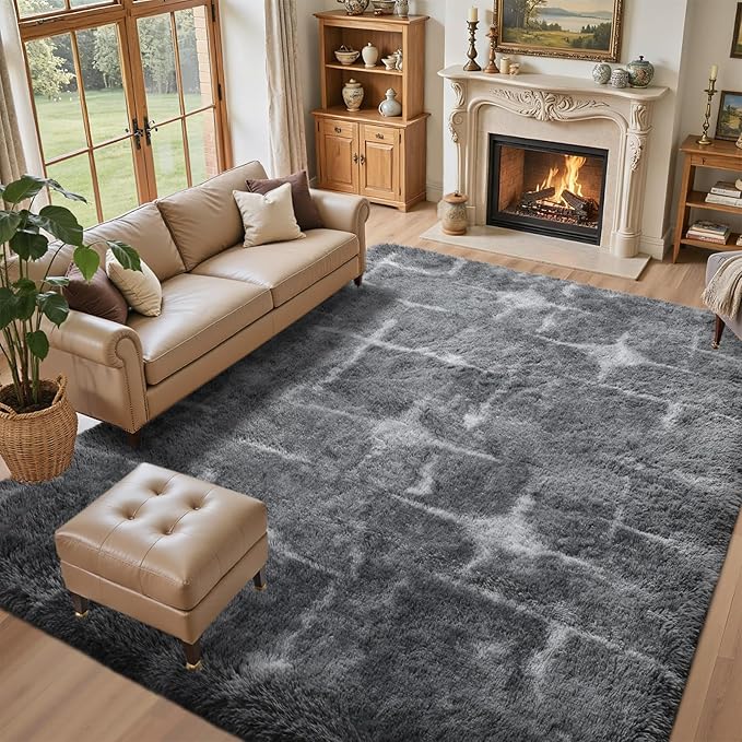 Area Rugs for Living Room 6x9 Feet, Soft Fluffy Shagg Plush Bedroom Rug Non-Slip,Large Carpet for Nursery Kids Dorm Home Decor Starlight Grey